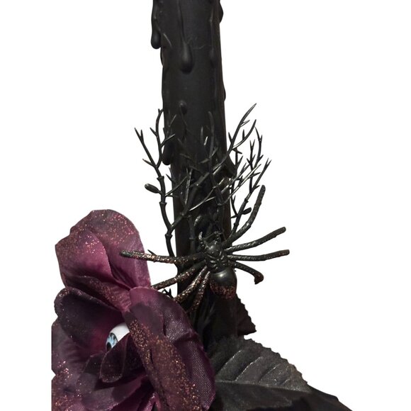 Vtg Upcycled Halloween Candle Window Light Electric flicker bulb Spider and Rose - Picture 2 of 4